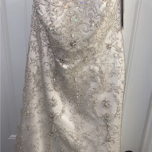 Oleg Cassini White and Silver Wedding Dress